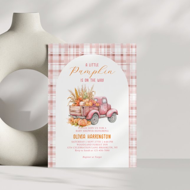 A little Pumpkin Pink Truck Girl Baby Shower Invitation (Creator Uploaded)
