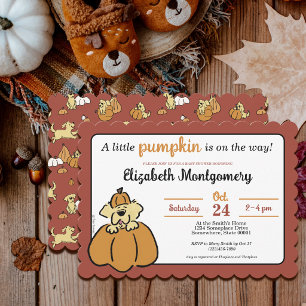 A Little Pumpkin Puppy Cute Fall Baby Shower Invitation