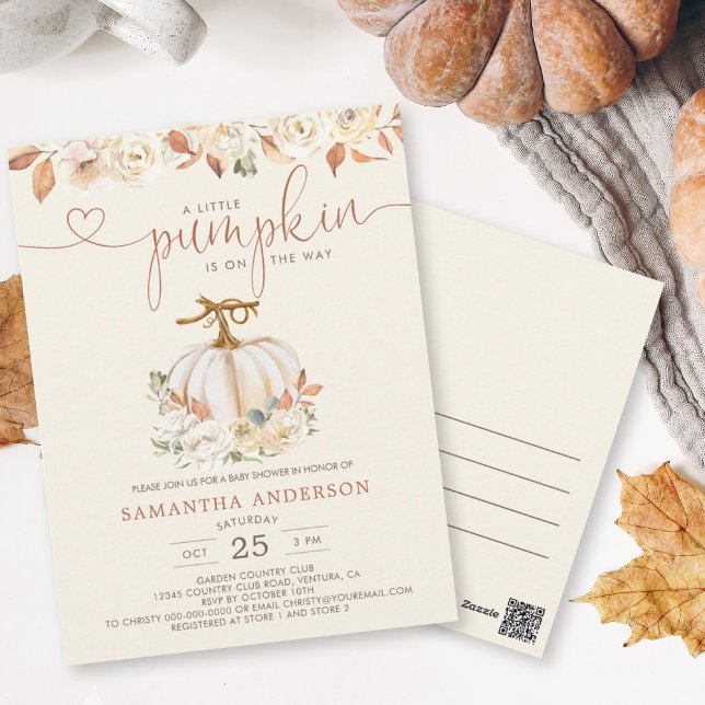 A Little Pumpkin Rustic Autumn Baby Shower Postcard (Send out Pumpkin Baby Shower Invite postcards for an easy way to invite your guests.)