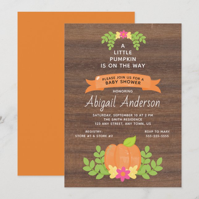 A Little Pumpkin Rustic Baby Shower Invitation (Front/Back)