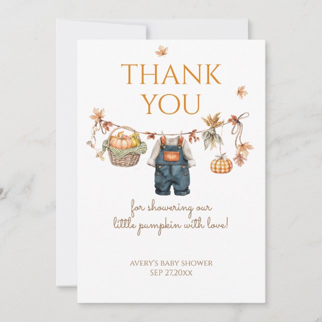 A Little Pumpkin Rustic Boho Fall Baby Shower Thank You Card (Front)