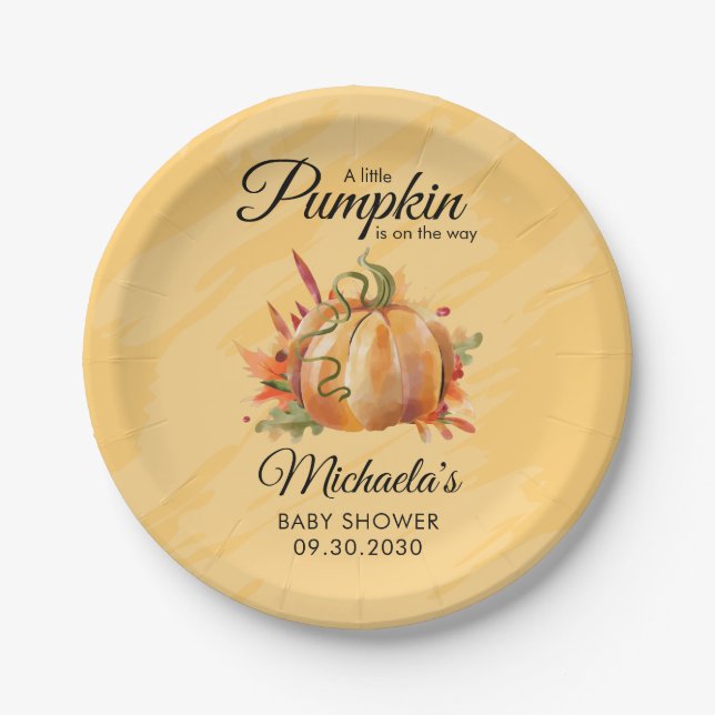 A Little Pumpkin Rustic Fall Baby Shower Paper Plate (Front)
