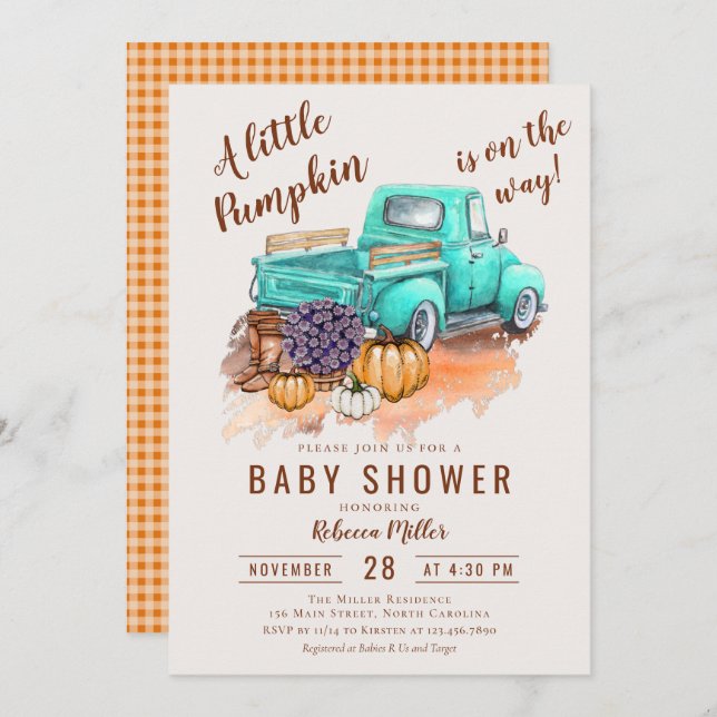 A Little Pumpkin Rustic Fall Farm Truck Invitation (Front/Back)