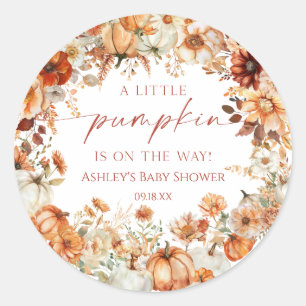 A Little Pumpkin Rustic Floral Baby Shower Classic Round Sticker