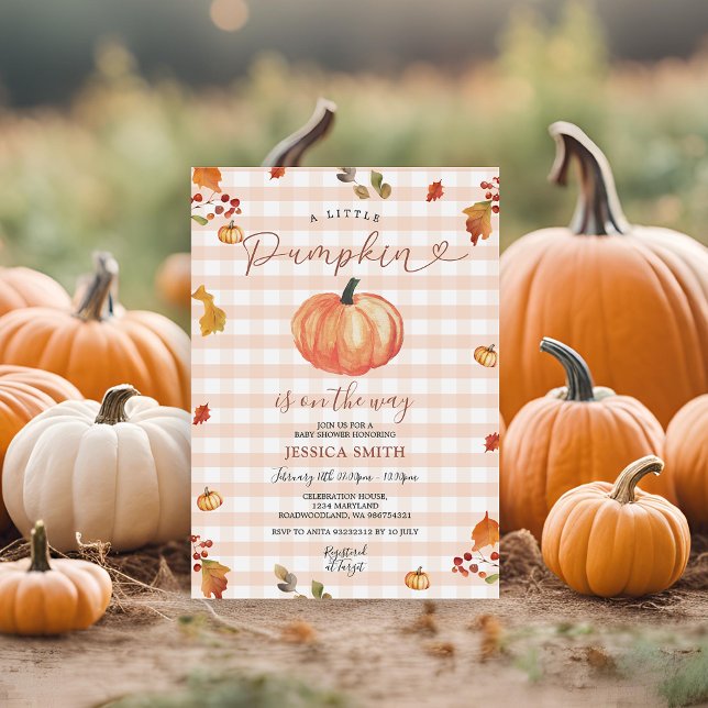 A Little Pumpkin Rustic Gingham Floral Baby Shower Invitation (Creator Uploaded)