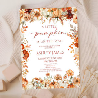 A Little Pumpkin Rustic Orange Floral Baby Shower Invitation