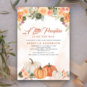 A Little Pumpkin Rustic Orange Floral Baby Shower Invitation
