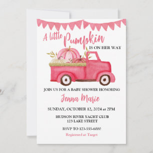 A Little Pumpkin Rustic Pink Truck BABY SHOWER Invitation