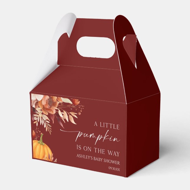 A Little Pumpkin Rusty Burgundy Floral Baby Shower Favour Box (Front Side)