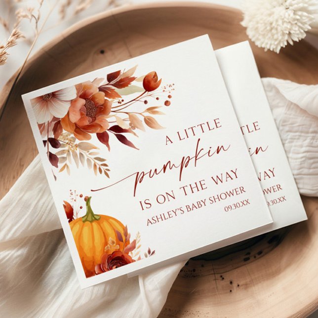 A Little Pumpkin Rusty Burgundy Floral Baby Shower Napkin (Creator Uploaded)