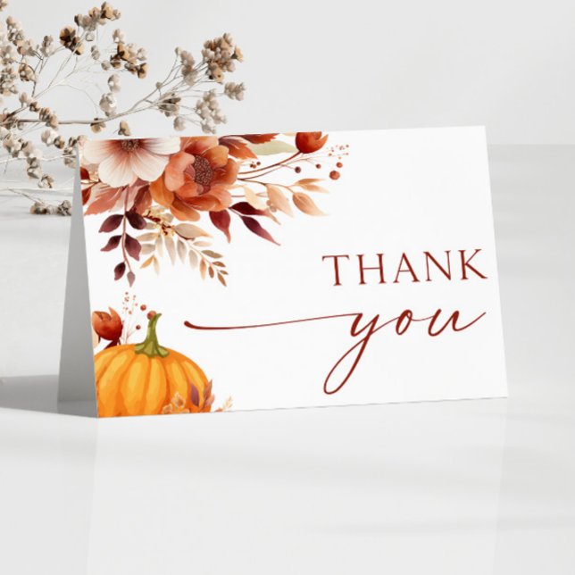 A Little Pumpkin Rusty Burgundy Floral Baby Shower Thank You Card (Creator Uploaded)