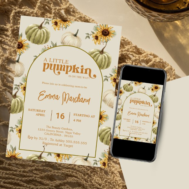 A little pumpkin sunflower fall baby shower  invitation (Creator Uploaded)