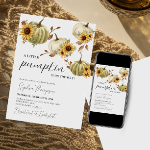 A little pumpkin   Sunflower   Fall baby shower  Invitation