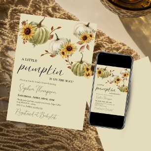 A little pumpkin   Sunflower   Fall baby shower Invitation