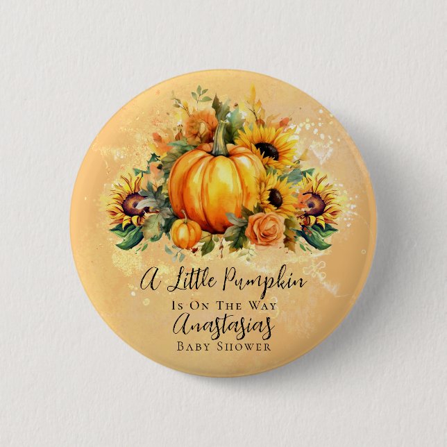 A Little Pumpkin | Sunflowers Fall Baby Shower 6 Cm Round Badge (Front)
