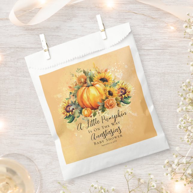 A Little Pumpkin | Sunflowers Fall Baby Shower Favour Bags (Clipped)
