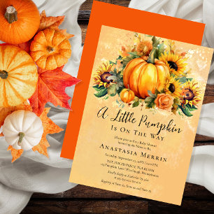 A Little Pumpkin   Sunflowers Fall Baby Shower Invitation