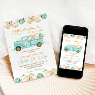 A Little Pumpkin Truck Baby Shower Green  Invitation