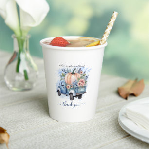 A Little Pumpkin Truck Blue Watercolor Baby Shower Paper Cups