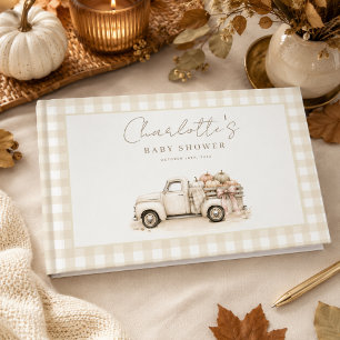 A Little Pumpkin Truck Gingham Fall Baby Shower Guest Book