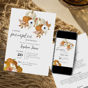 A Little Pumpkin Watercolor Floral baby shower Invitation