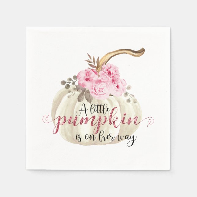 A Little Pumpkin Watercolor Pink Floral Napkin (Front)