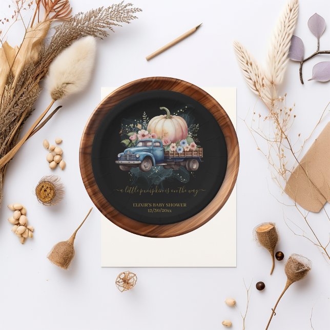 A Little Pumpkin Watercolor Truck Baby Shower Paper Plate (Creator Uploaded)