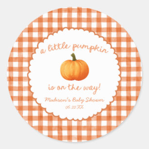 A Little Pumpkin Whimsical Orange Fall Baby Shower Classic Round Sticker