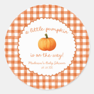 A Little Pumpkin Whimsical Orange Fall Baby Shower Classic Round Sticker