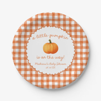 A Little Pumpkin Whimsical Orange Fall Baby Shower Paper Plate