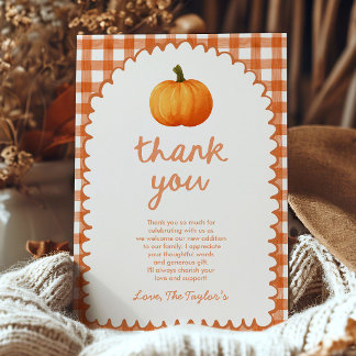 A Little Pumpkin Whimsical Orange Fall Baby Shower Thank You Card
