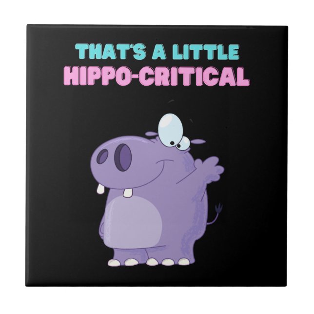 A Little Purple Hippo Critical Funny Hippopotamus Tile (Front)