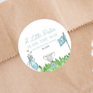 A Little Putter Blue Golf Baby Shower Classic Round Sticker