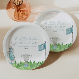 A Little Putter Blue Golf Baby Shower Paper Plate