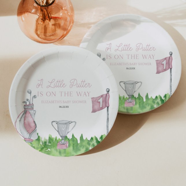A Little Putter Pink Golf Baby Shower Paper Plate (Creator Uploaded)