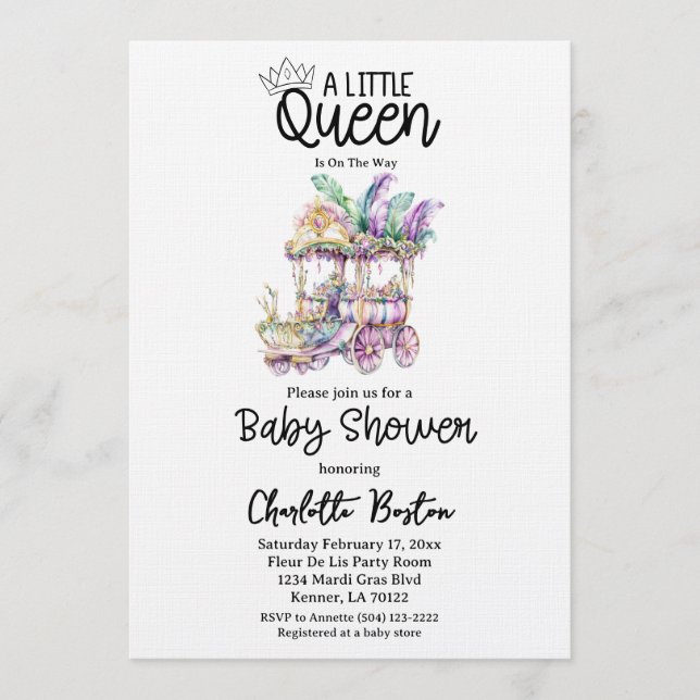 A Little Queen Mardi Gras Float Baby Shower Invitation (Front)