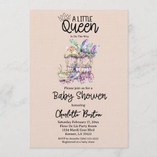 A little Queen Mardi Gras Float Baby Shower Invitation