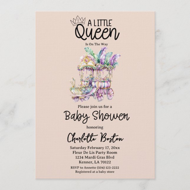 A little Queen Mardi Gras Float Baby Shower Invitation (Front)