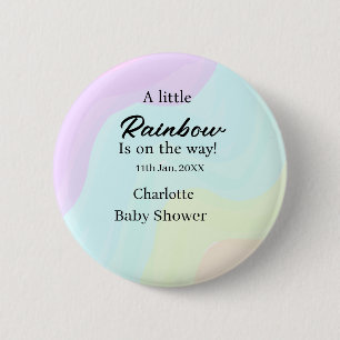 A little rainbow is on its way baby shower name da 6 cm round badge