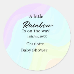 A little rainbow is on its way baby shower name da classic round sticker