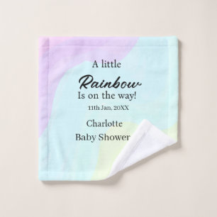A little rainbow is on its way baby shower name da wash cloth