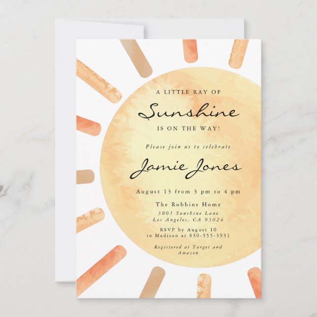 A Little Ray of Sunshine Baby Shower Invitation (Front)
