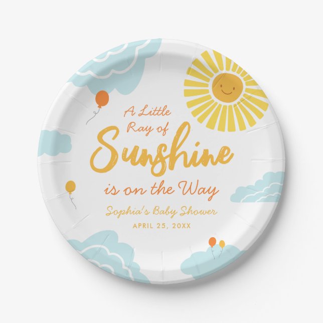 A Little Ray of Sunshine Baby Shower Paper Plates (Front)