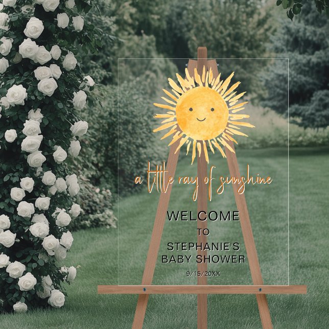 A Little Ray Of Sunshine Boho Baby Shower Welcome Acrylic Sign (Creator Uploaded)