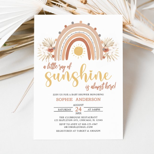 A Little Ray of Sunshine Boho Rainbow Baby Shower  Invitation (Creator Uploaded)