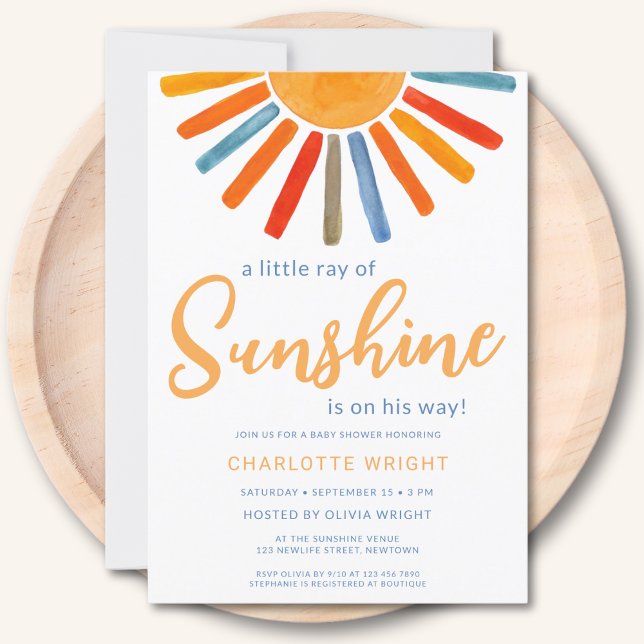 A Little Ray Of Sunshine Boy Baby Shower Invitation (Creator Uploaded)