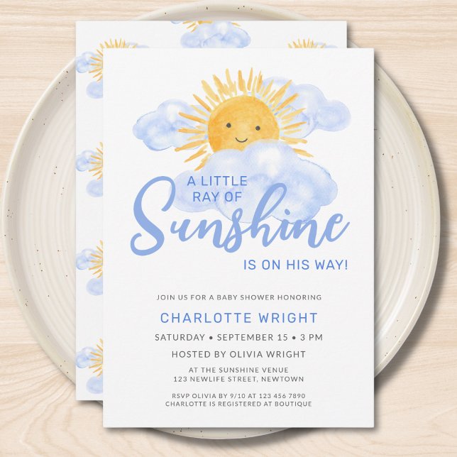 A Little Ray Of Sunshine Boy's Baby Shower Invitation (Creator Uploaded)