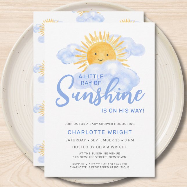 A Little Ray Of Sunshine Boy's Baby Shower Invitation (Creator Uploaded)