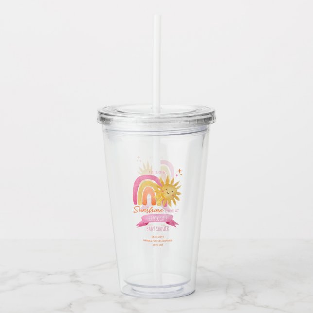 A Little Ray of Sunshine Girl Baby Shower Acrylic Tumbler (Front)