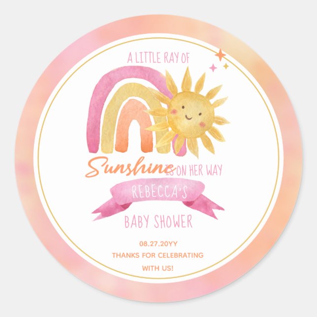 A Little Ray of Sunshine Girl Baby Shower Classic Round Sticker (Front)